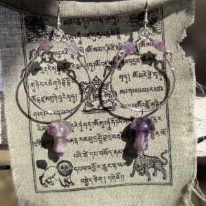 Silver Amethyst Mushroom Star Earrings