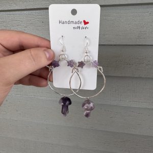 Silver Amethyst Mushroom Star Earrings